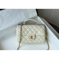 Best Price Chanel Grained Calfskin Mini Flap Bag with Chain Top Handle AS2431 White 2024