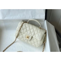 Best Price Chanel Grained Calfskin Mini Flap Bag with Chain Top Handle AS2431 White 2024