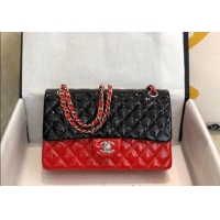 New Cheap Chanel Patent Calfskin Classic Medium Flap Bag A01112 Black/Red/Silver 2024