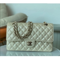 Newly Launched Chanel Grained Calfskin Classic Medium Flap Bag A01112 Pearly Beige 2024