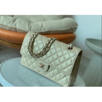 Newly Launched Chanel Grained Calfskin Classic Medium Flap Bag A01112 Pearly Beige 2024