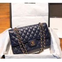 Classic Chanel Caviar Grained Calfskin Classic Medium Flap Bag A01112 Dark Blue 2024 TOP