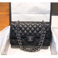 New Release Creation Chanel Caviar Grained Calfskin Classic Medium Flap Bag A01112 Black/Silver 2024 TOP