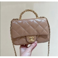 Market Sells Chanel 24B Lambskin Mini Flap Bag with Top Handle AS5032 Light Brown 2024 Top Quality