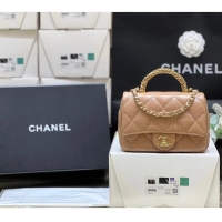 Market Sells Chanel 24B Lambskin Mini Flap Bag with Top Handle AS5032 Light Brown 2024 Top Quality