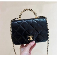 Classic Chanel 24B Lambskin Mini Flap Bag with Top Handle AS5032 Black 2024 Top Quality