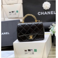 Classic Chanel 24B Lambskin Mini Flap Bag with Top Handle AS5032 Black 2024 Top Quality