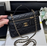 High Quality Chanel Grained Calfskin Long Vanity Case bag with Chain AP4407 Black CRUISE 2025