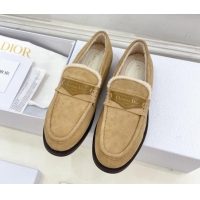 Good Quality Dior Boy Flat Loafers in Suede and Wool Beige 1122035