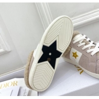 Popular Style Dior Star Open Back Sneakers in White Calfskin and Shearling Wool Grey 1122037