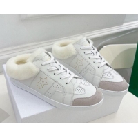 Sophisticated Dior Star Open Back Sneakers in White Calfskin and Shearling Wool 1122038