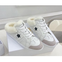 Buy Luxury Dior Star Open Back Sneakers in White Calfskin and Shearling Wool 122039