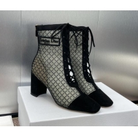 Unique Style Dior Naughtily-D Heeled Ankle Boots 6.5cm in Transparent Mesh Embroidered with Strass and Black Suede 11220