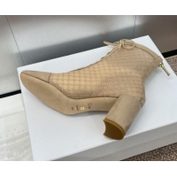 Good Looking Dior Naughtily-D Heeled Ankle Boots 6.5cm in Transparent Mesh Embroidered with Strass and Beige Suede 11220