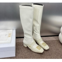 Stylish Dior Miss Dior Belle-D High Boots 3.5cm Patent and Stretch Calfskin White 1122045