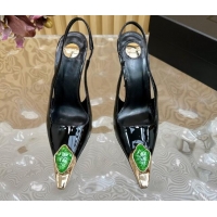 Low Price Saint Laurent Slingback Pumps in Patent Leather Black/Green 110605