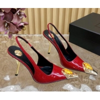 Best Grade Saint Laurent Slingback Pumps in Patent Leather Red 110609