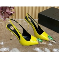 Good Looking Saint Laurent Slingback Pumps in Patent Leather Yellow 110611