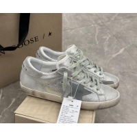 Good Looking Golden Goose Super-Star Sneakers in silver metallic leather with leather star and heel tab 1113002