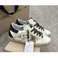 Best Product Golden Goose Super-Star Sneakers in white leather with black strass tab and gold star 1113003