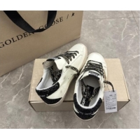 Best Product Golden Goose Super-Star Sneakers in white leather with black strass tab and gold star 1113003