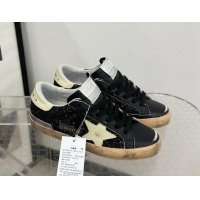 Good Quality Golden Goose Super-Star Sneakers in in black glitter and nappa leather with cream white leather star and he