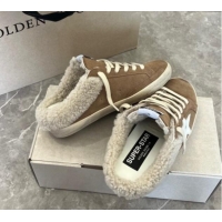 Luxury Discount Golden Goose Super-Star Sneaker Mules in brown suede and shearling with white leather star 1113005