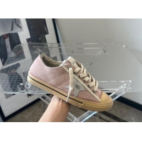 Luxury Golden Goose V-Star Sneakers in pink suede with cream white leather star 1113007