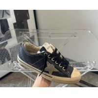 Top Design Golden Goose Women's V-Star LTD Sneakers in black canvas and shearling with grey star and heel 113008