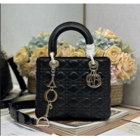 Super Quality Dior Medium Lady Dior Bag in Cannage Lambskin with Letters Chain D2026 Black 2024