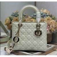 Buy Fashionable Dior Medium Lady Dior Bag in Cannage Lambskin with Letters Chain D2026 White 2024