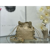 Shop Best Dior Miss Caro Mini Bucket Bag with Drawstring in Macrocannage Lambskin 2032 Beige 2024