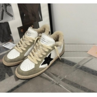 Top Grade Golden Goose Ball Star Sneakers in white nappa leather, grey suede and shearling with black glitter star and h