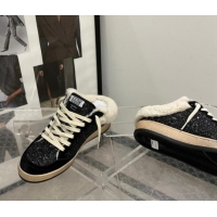 Low Price Golden Goose Ball Star Sabots Sneaker Mules in black glitter with black star and shearling lining 1113012