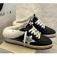 Best Grade Golden Goose Ball Star Sabots Sneaker Mules in black nappa leather with silver star and shearling lining 1113