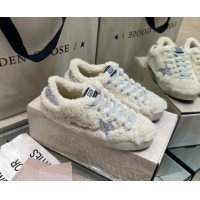 Top Grade Golden Goose Super-Star Sneakers in White Shearling with Glitter Silver Star 1113016