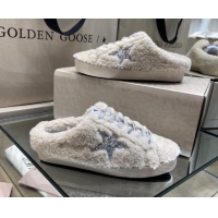 Low Cost Golden Goose Super-Star Sneakers sabots in White Shearling with Glitter Silver Star 1113018