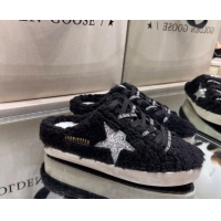 Pretty Style Golden Goose Super-Star Sneakers sabots in Black Shearling with Glitter Silver Star 113019