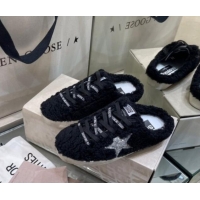 Pretty Style Golden Goose Super-Star Sneakers sabots in Black Shearling with Glitter Silver Star 113019