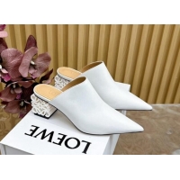 Durable Loewe Calfskin Heel Mules with Logo Heel 4.5cm White 113057