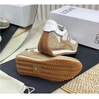 Luxury Discount Loewe Flow Runner Sneakers in Nylon and Suede Beige/White 1113058