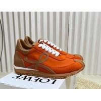 Luxury Loewe Flow Runner Sneakers in Nylon and Suede Orange/Brown 113059