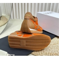 Luxury Loewe Flow Runner Sneakers in Nylon and Suede Orange/Brown 113059