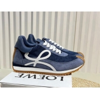 Perfect Loewe Flow Runner Sneakers in Towel Fabric and Suede Blue 1113063