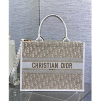 Grade Design  Dior Medium Book Tote Bag in Oblique Embroidery with Gold-Tone Metallic Thread and Latte D2047 White Calfs