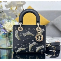 Top Quality Dior Small Lady Dior Bag in Calfskin with Beads Shooting Star D1212 Black 2024