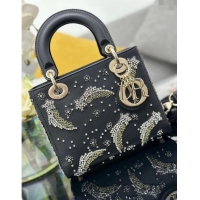 Top Quality Dior Small Lady Dior Bag in Calfskin with Beads Shooting Star D1212 Black 2024