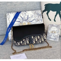 Promotional Dior Medium Saddle Pouch with Chain in Blue Dior Oblique Jacquard and Smooth Calfskin D2074 2024