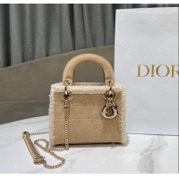 Super Quality Dior Mini Lady Dior Bag in Beige Suede and White Shearling D2063 2024