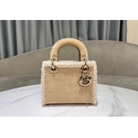 Super Quality Dior Mini Lady Dior Bag in Beige Suede and White Shearling D2063 2024